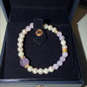 Elegant faux Pearl and Lavender Beaded Bracelet
